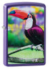 Front shot of Toucan Design Purple Matte Windproof Lighter standing at a 3/4 angle