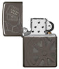 Celebrating Movies Armor® Black Ice® Windproof Lighter with its lid open and unlit.