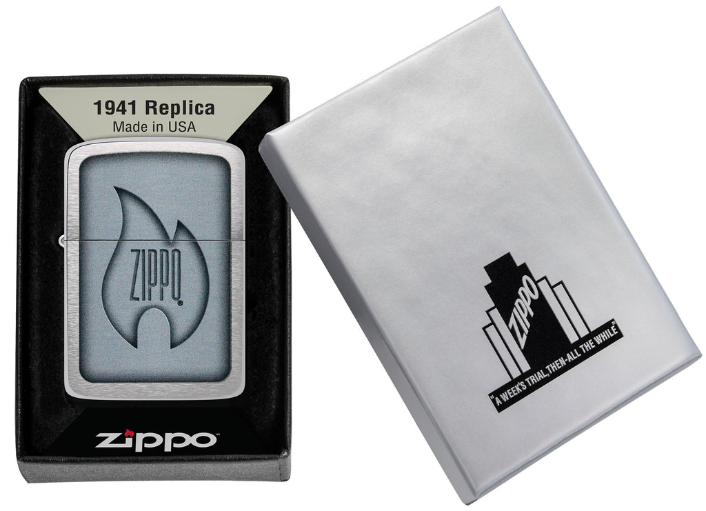 Zippo Logo Flame Design 1941 Replica Brushed Chrome Windproof 