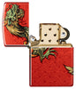 Zippo Dragon Design 540 Fusion Windproof Lighter with its lid open and unlit.