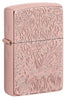 Front shot of Zippo Carved Armor® Rose Gold Design Windproof Lighter standing at a 3/4 angle.