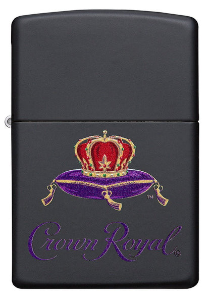 Front shot of Crown RoyalÂ® Logo Black Matte Windproof Lighter.