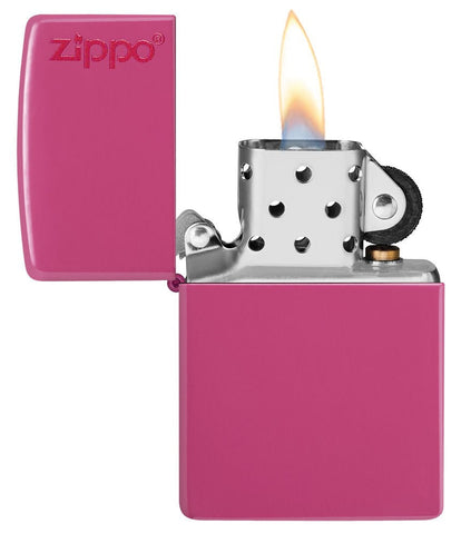 Classic Frequency Zippo Logo Windproof Lighter with its lid open and lit.