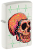 Front shot of Zippo Cyber Skull Design White Matte Windproof Lighter standing at a 3/4 angle.