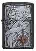 Front shot of Zippo Ship Shark Emblem Design Black Matte Windproof Lighter.
