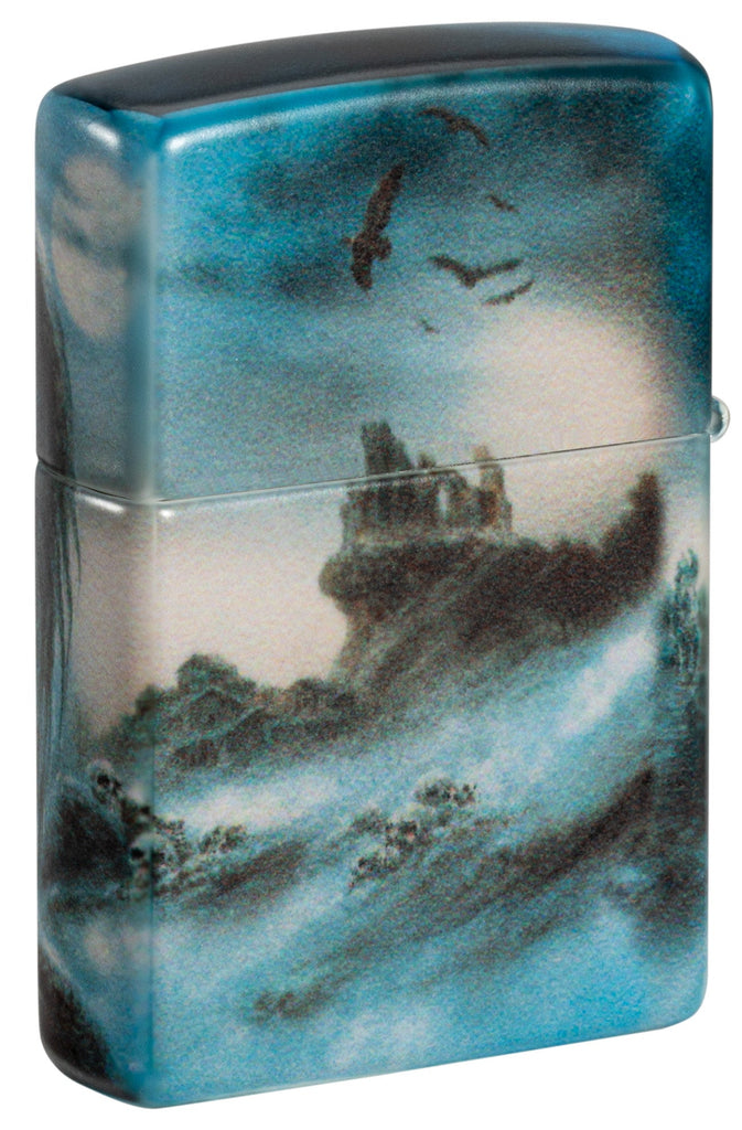Back shot of Zippo Luis Royo Woman Angel 540 Color Windproof Lighter standing at a 3/4 angle.