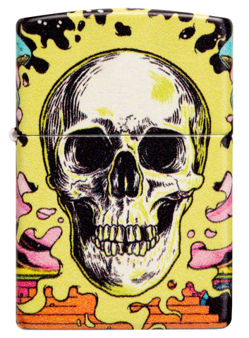 Front view of Zippo Trippy Skull Design Glow in the Dark 540 Color Windproof Lighter.