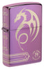 Front shot of Zippo Anne Stokes Laser 360 High Polish Purple Windproof Lighter standing at a 3/4 angle.