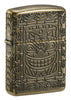 Front view of Tiki Design Armor® Antique Brass Windproof Lighter standing at a 3/4 angle.