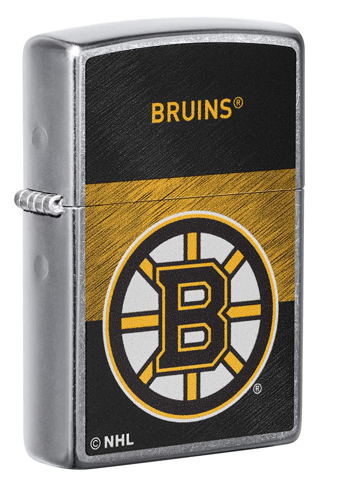 Front shot of NHL® Boston Bruins Street Chrome™ Windproof Lighter standing at a 3/4 angle