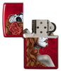 Dia De Los Muertos Candy Apple Red Windproof Lighter with its lid open and unlit.