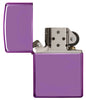 Classic High Polish Purple Windproof Lighter with its lid open and unlit.