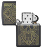 Art Deco Skull Black Matte Windproof Lighter with its lid open and not lit