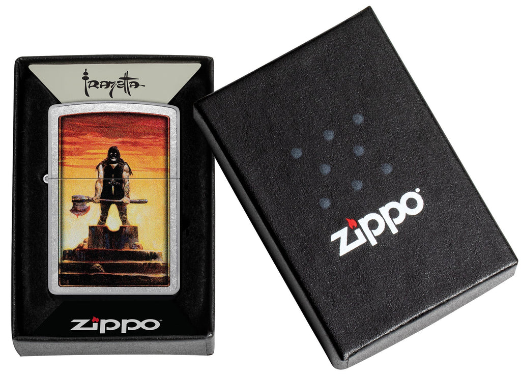 Zippo Frank Frazetta Executioner Street Chrome Executioner in its packaging.