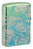 Back shot of Laser 360° Tattoo Theme Design High Polish Teal Windproof Lighter standing at a 3/4 angle.