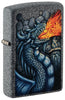 Front shot of Fiery Dragon Design Iron Stone Windproof Lighter standing at a 3/4 angle.