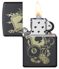 Gambling Design Windproof Lighter with its lid open and lit