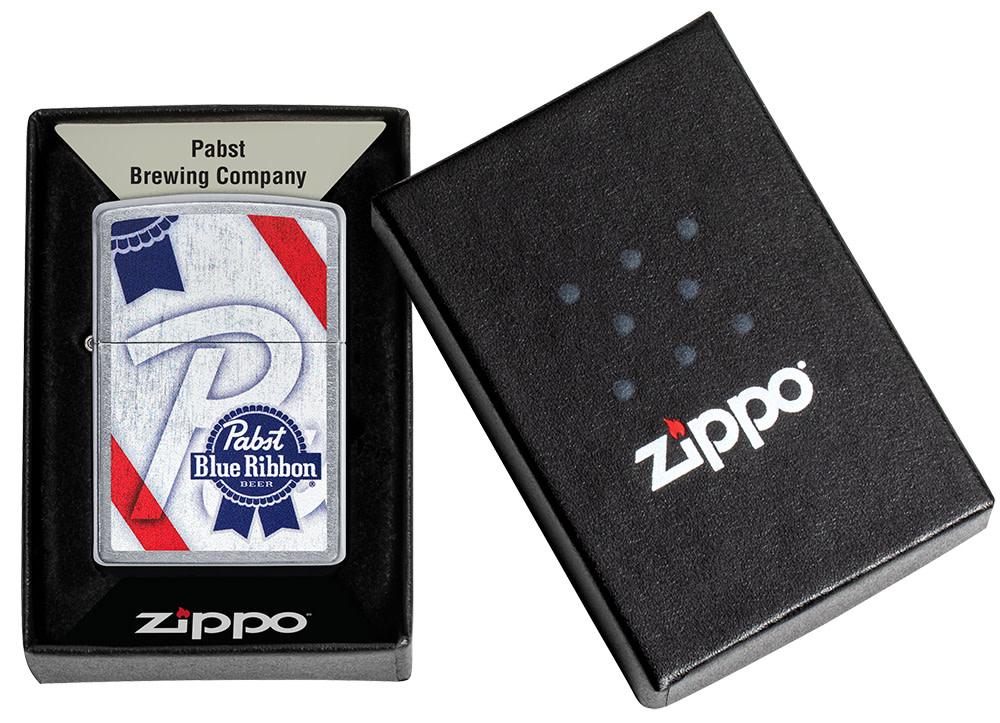 Pabst Blue Ribbon Street Chrome™ Windproof Lighter in its packaging