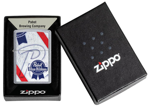Pabst Blue Ribbon Street Chrome™ Windproof Lighter in its packaging