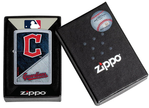 MLB™ Cleveland Guardians™ Street Chrome™ Windproof Lighter in its packaging.