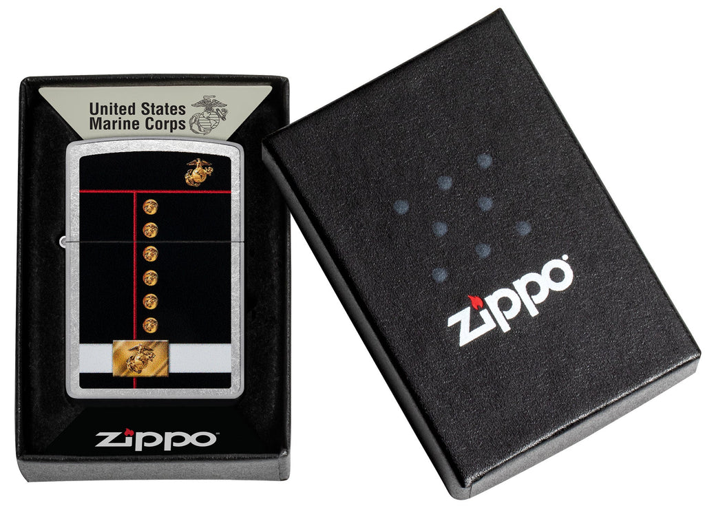 Zippo U.S Marines Corps Dress Blues Street Chrome Windproof Lighter in its packaging.