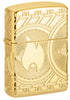 Front shot of Currency Design Armor® High Polish Gold Windproof Lighter standing at a 3/4 angle