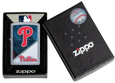MLB® Philadelphia Phillies™ Street Chrome™ Windproof Lighter in its packaging.