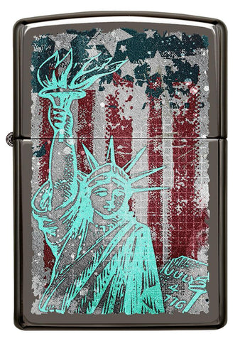 Front view of Statue Of Liberty Design Black Ice® Windproof Lighter.