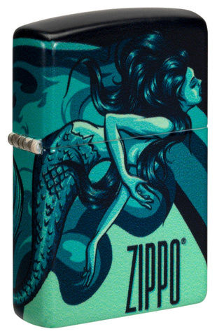 Front shot of Zippo Mermaid Design 540 Color Windproof Lighter standing at a 3/4 angle.