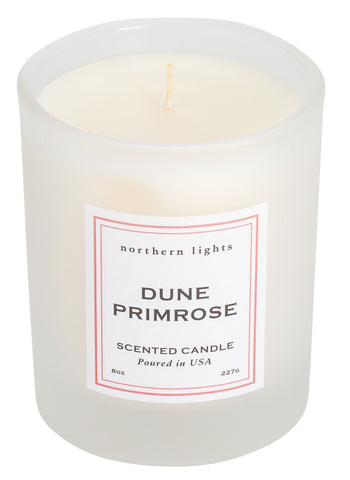 Front of unlit 8 oz Dune Primrose Candle 