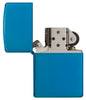 High Polish Blue Windproof Lighter with its lid open and unlit.