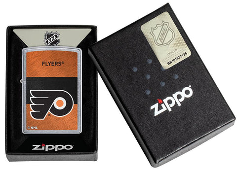 NHL® Philadelphia Flyers Street Chrome™ Windproof Lighter in its packaging