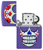 Sugar Skull Design Purple Matte Windproof Lighter with its lid open and unlit.