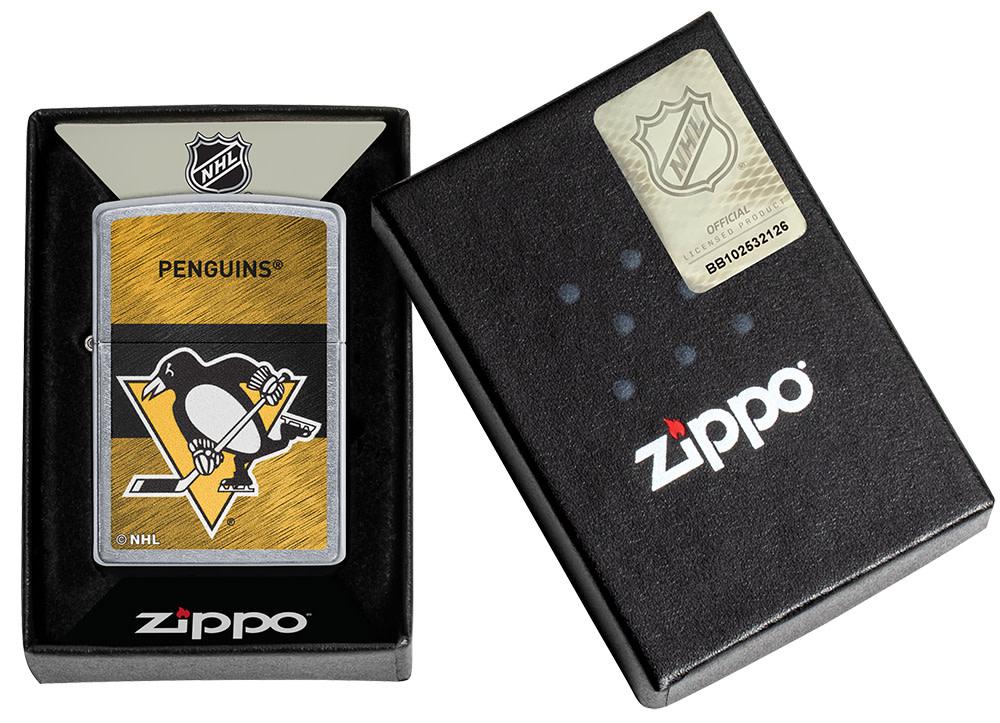 NHL® Pittsburgh Penguins Street Chrome™ Windproof Lighter in its packaging