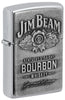 Front shot of Jim Beam Bourbon Whiskey Emblem High Polish Chrome Finish Lighter standing at a 3/4 angle.