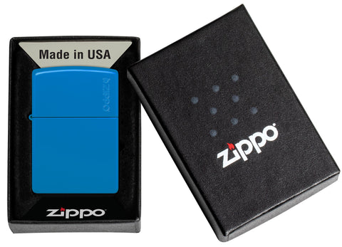 Zippo Sky Blue Matte Zippo Logo Classic Windproof Lighter in its packaging.