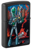 Back shot of Zippo Alien Attack Design Black Matte Pocket Lighter standing at a 3/4 angle.