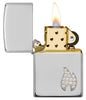 Armor® Sterling Silver Flame Emblem Windproof Lighter with its lid open and lit.