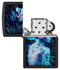 Zippo Black Light Cyber Woman Design Black Matte Windproof Lighter with its lid open and unlit.