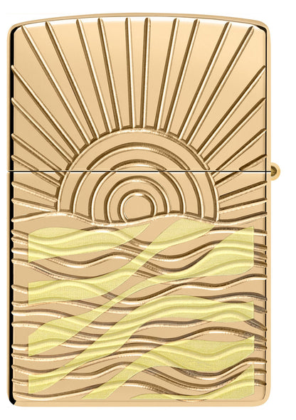 Front shot of SunBeam Pendant ArmorÂ® High Polish Brass Windproof Lighter.