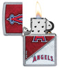 MLB® Los Angeles Angels™ Street Chrome™ Windproof Lighter with its lid open and lit.