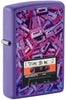 Front shot of Zippo Cassette Tape Design Purple Matte Windproof Lighter standing at a 3/4 angle.