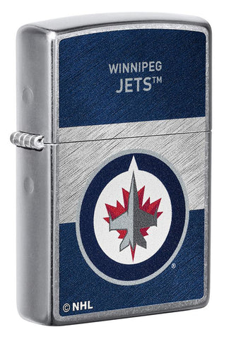 Front shot of NHL® Winnipeg Jets Street Chrome™ Windproof Lighter standing at a 3/4 angle