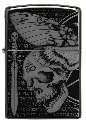 Front of Hawkmoth High Polish Black Windproof Lighter