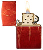 Ombre Zippo Flames 540 Fusion Windproof Lighter with its lid open and lit.