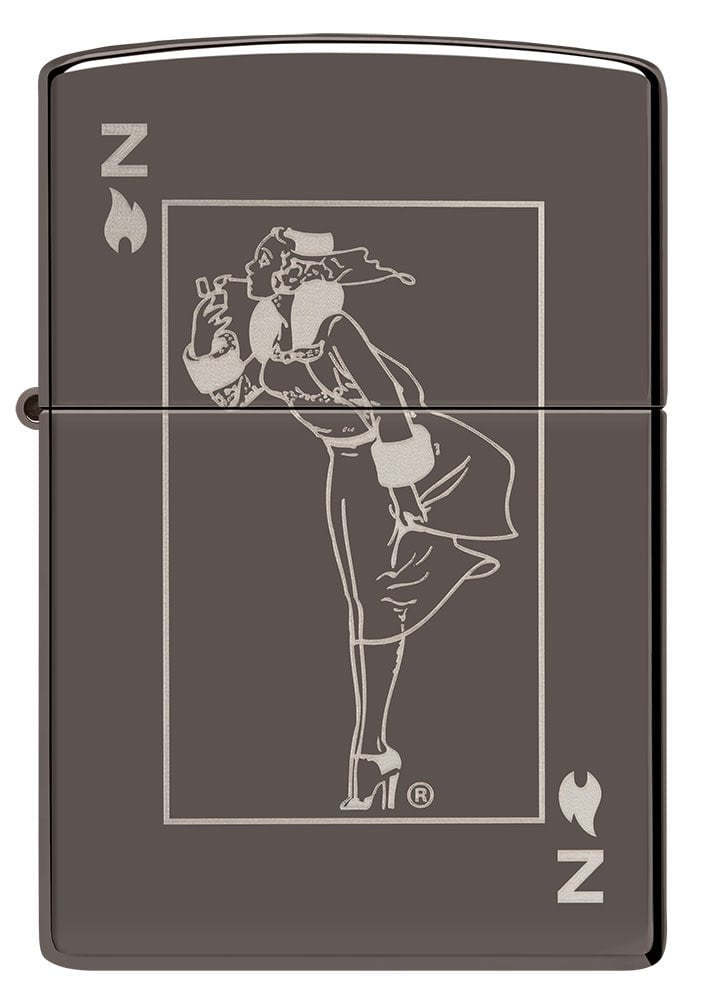 Front shot of Windy Design Card Black IceÂ® Windproof Lighter.