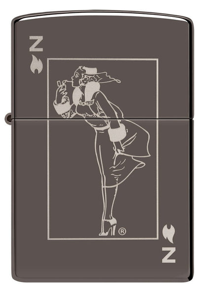 Front shot of Windy Design Card Black IceÂ® Windproof Lighter.