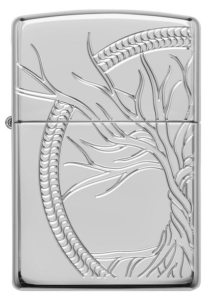 Front view of ArmorÂ® High Polish Sterling Silver Tree of Life Windproof Lighter