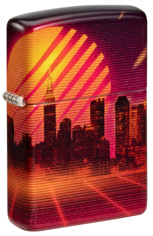 Front shot of Zippo Cyber City Design 540 Color Matte Windproof Lighter  standing at a 3/4 angle.