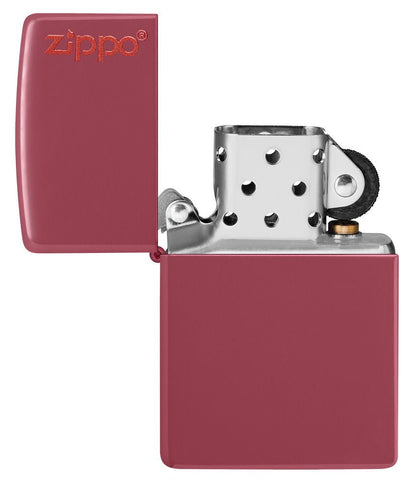 Classic Brick Zippo Logo Windproof Lighter with its lid open and unlit.